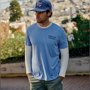 Marine Layer Free and Easy Graphic Tee Short Sleeve Cotton Blend Sky Blue Small